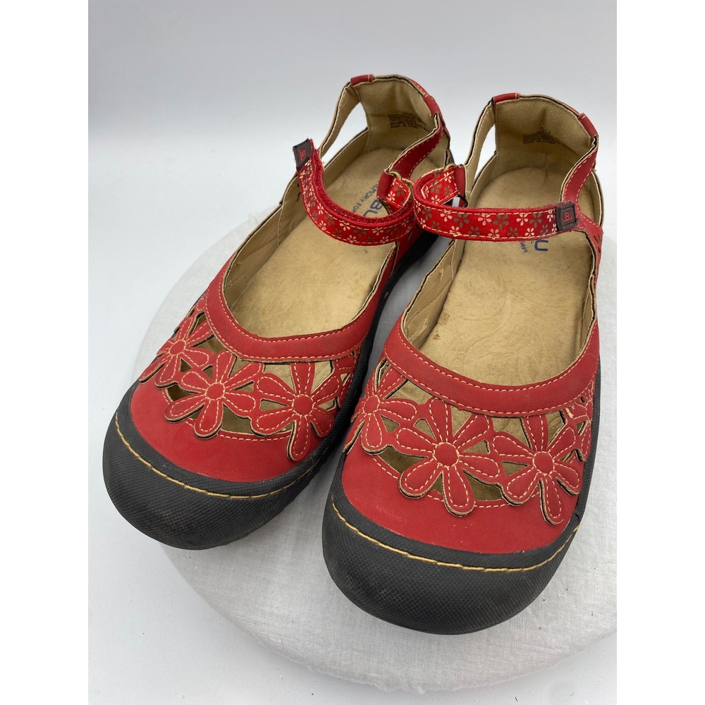JBU Jambu Women 9 Vegan Wildflower Mary Jane Flat Red Floral Laser Cut JB15WLD03